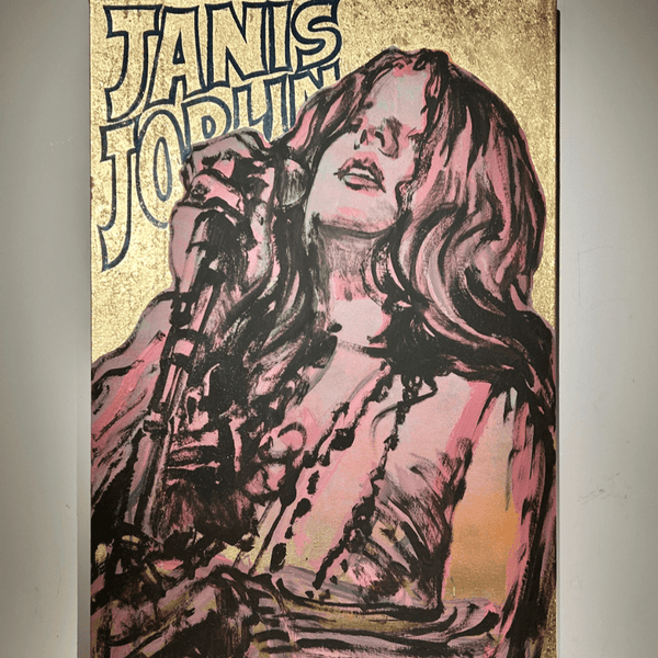 'Janis' David Bromley. Acrylic and oil on canvas with gold leaf gilding. 90 x 60cm