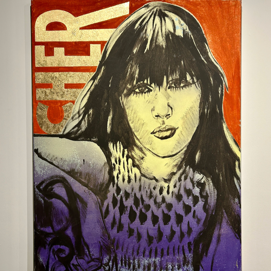 'Cher I' David Bromley. Acrylic and oil on canvas with gold leaf gilding. 120 x 90cm