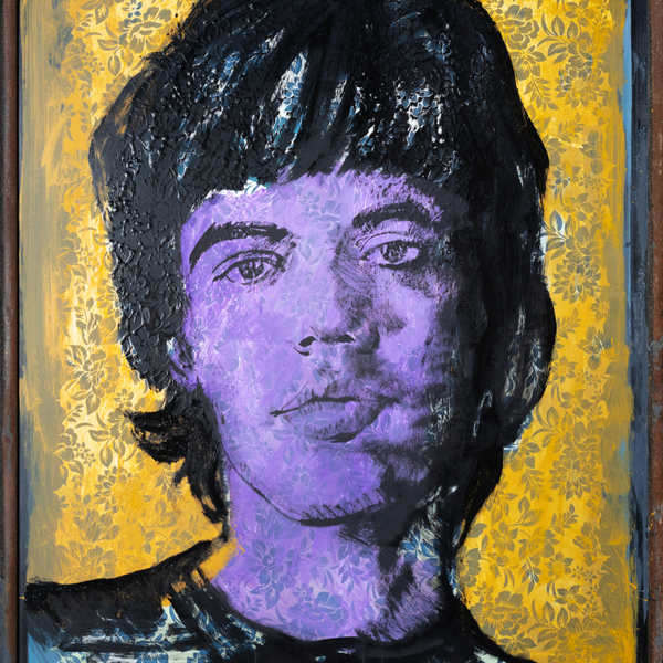 'Mick I' David Bromley. Acrylic and oil on vintage silk screen. 147 x 110cm