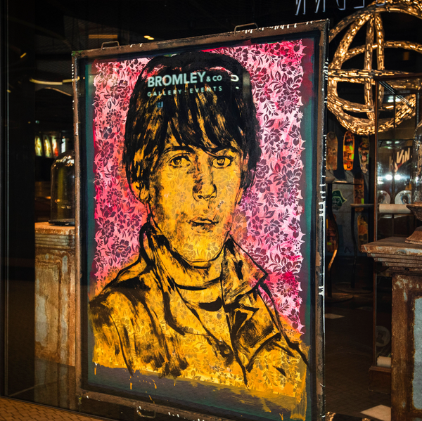 'Keith' David Bromley. Acrylic and oil on vintage silk screen. 147 x 110cm