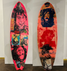 12. Customised surfboard by David Bromley. Hand painted in oils and acrylic with printed metal transfers and mixed media coatings