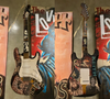6. Vintage electric guitar by David Bromley. Acrylic and enamel paint, high pigment print collage, silicon tape and varnish
