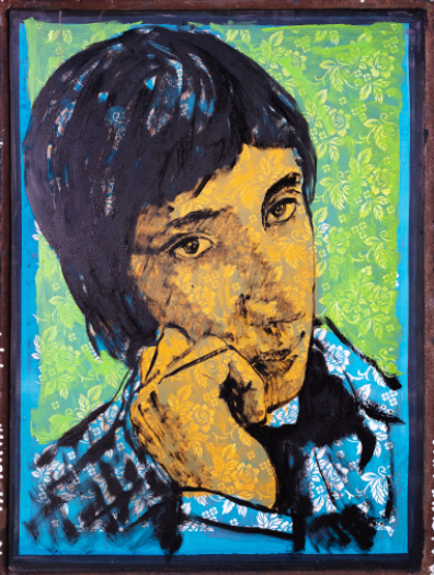 'Pete Townshend' David Bromley. Acrylic and oil on vintage silk screen. 147 x 110cm