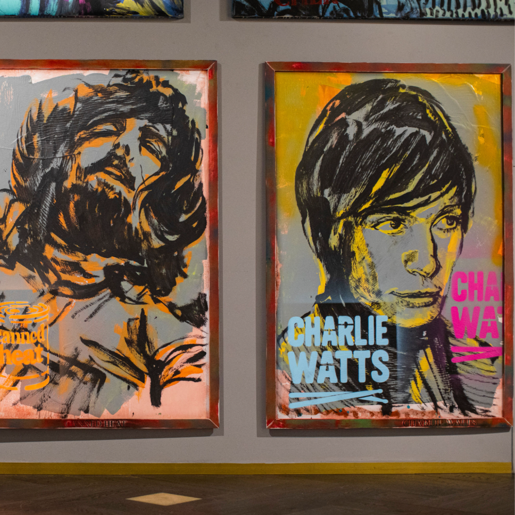 'Charlie Watts' David Bromley. Oils on card in hand made frame. 160 x 110cm