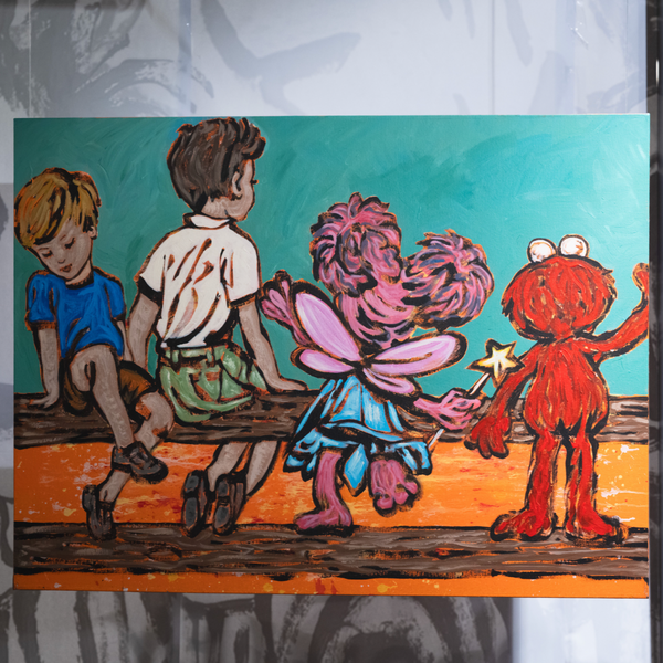 22. 'On the Fence with Abby Cadabby & Elmo' Sesame Street x Bromley, Acrylic on canvas, 92 x 122cm