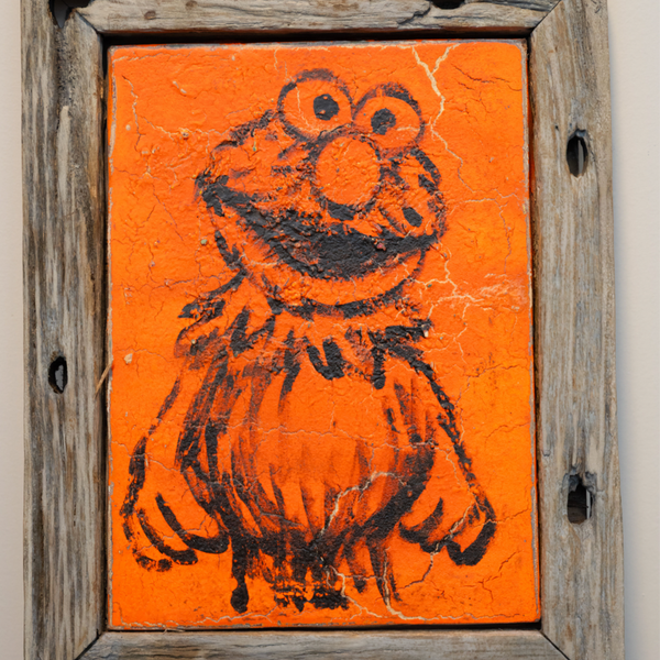38. 'Elmo V' Sesame Street x Bromley, Acrylic on canvas with a varnish wash in a timber frame. 42 x 33cm
