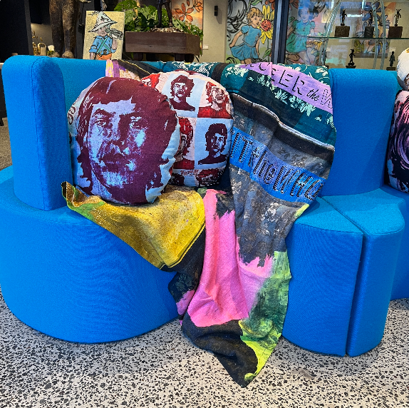 ‘MICK JAGGER’ FOREVER YOUNG 50CM ROUND LINEN CUSHION BY DAVID BROMLEY