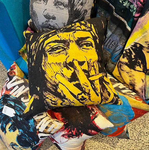 ‘JIMI ’ FOREVER YOUNG 60CM SQUARE LINEN CUSHION BY DAVID BROMLEY