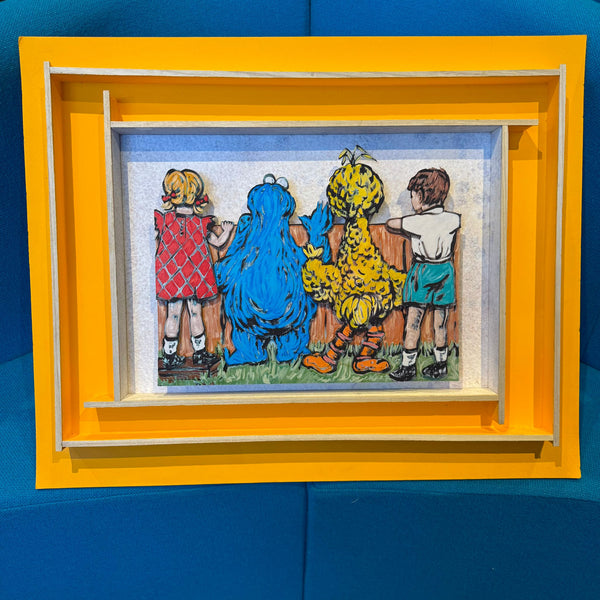 PRE ORDER 'Over the Fence with Cookie Monster and Big Bird' Unframed Paper Tole 3D work