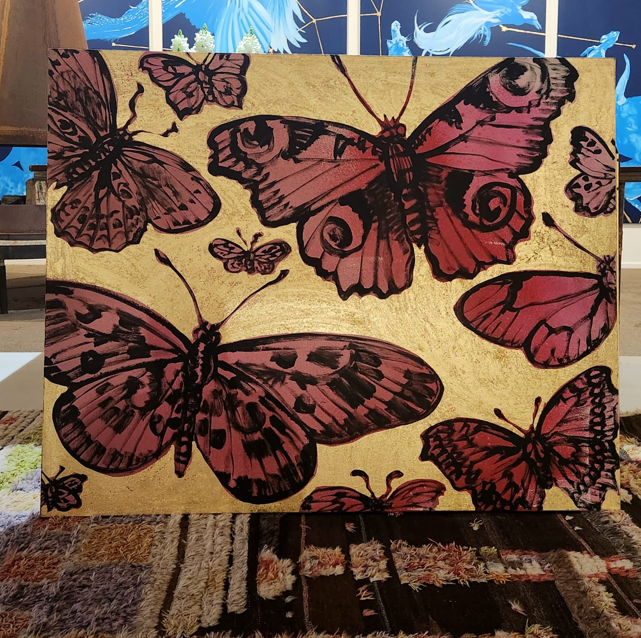 'Butterflies'. David Bromley. Acrylic on canvas with gold leaf gilding. 150cm x 120cm