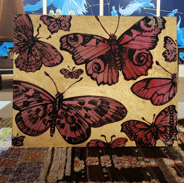 'Butterflies'. David Bromley. Acrylic on canvas with gold leaf gilding. 150cm x 120cm
