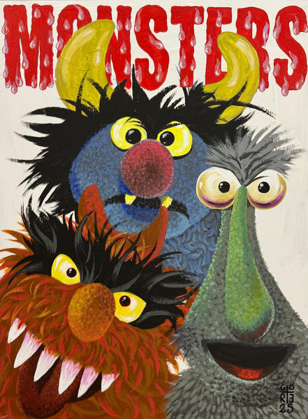 'My Funny Friends' GORE. Acrylic on board, framed in timber. 120 x 90cm