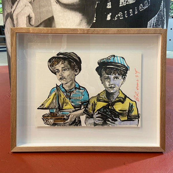 'Best Friend III' David Bromley. Ink Gouache and oil on paper in timber frame 47 x 59 cm, unframed 29 x 40 cm