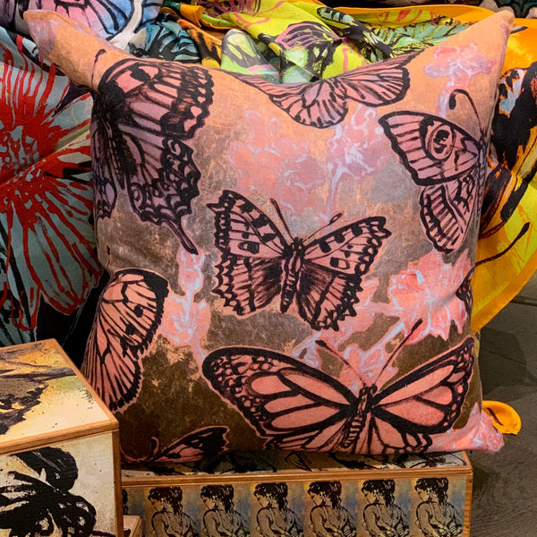 ‘Pastel Pink Butterflies’ Cushion, 100% linen, 60 x 60cm