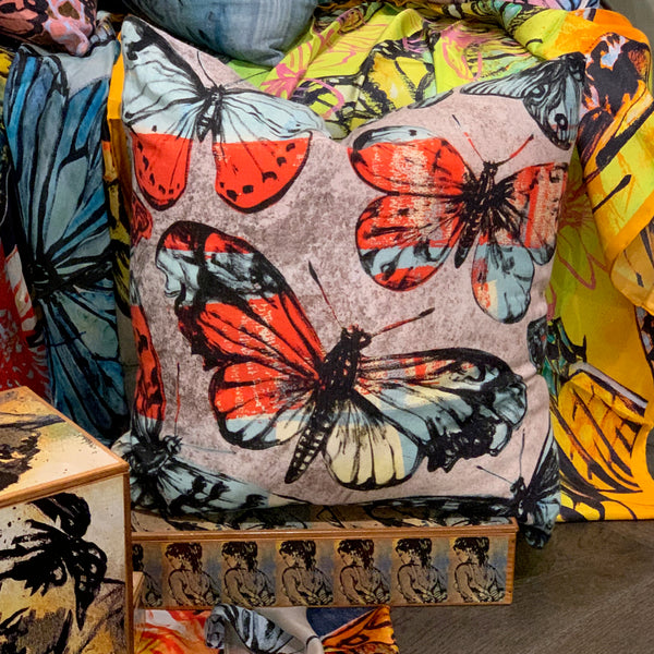 'Silver Butterflies III' Cushion, 60 x 60cm, 100% Cotton Velvet