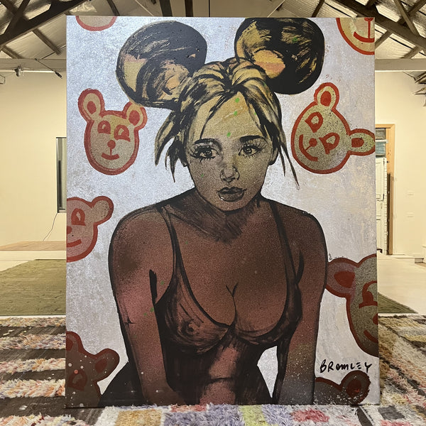 'Elegance & Eccentricity'. David Bromley. Acrylic on canvas with silver leaf gilding. 150cm x 120cm.