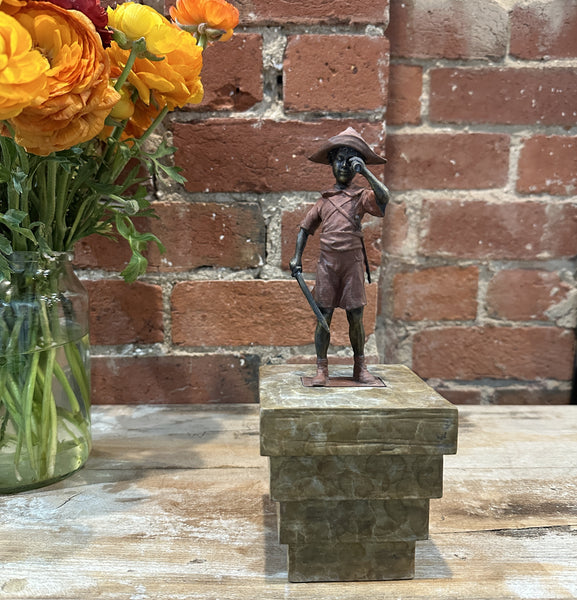 'Searching for Adventure' David Bromley. Cast bronze mini maquette with coloured patina and base. Edition AP. 27cm Height.