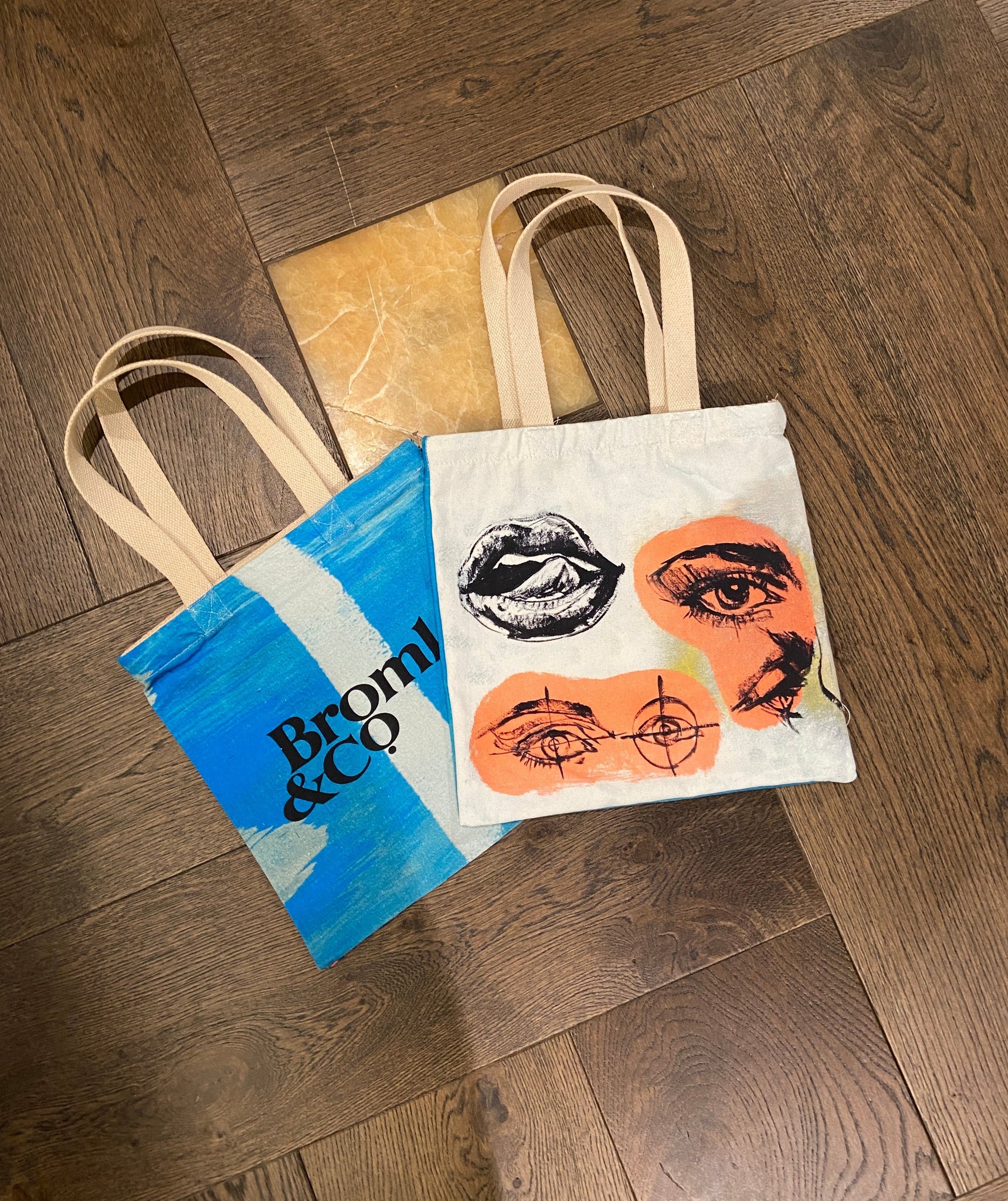 'Eyes & Lips' Small Cotton Canvas Tote by Bromley Studio. 28 x 28cm