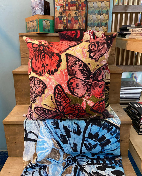 *PRE-ORDER* 'Pink & Gold Butterflies' Linen Cushion by Bromley Studio. 60 x 60cm