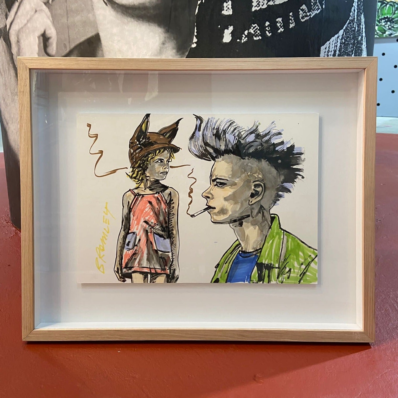 'Best Friend I' David Bromley. Ink Gouache and oil on paper in timber frame 47 x 59 cm, unframed 29 x 40 cm
