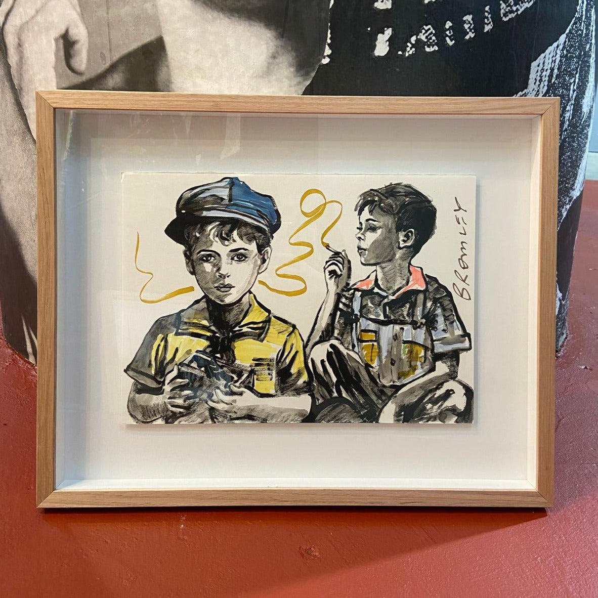 'Best Friend XIX' David Bromley. Ink Gouache and oil on paper in timber frame 47 x 59 cm, unframed 29 x 40 cm
