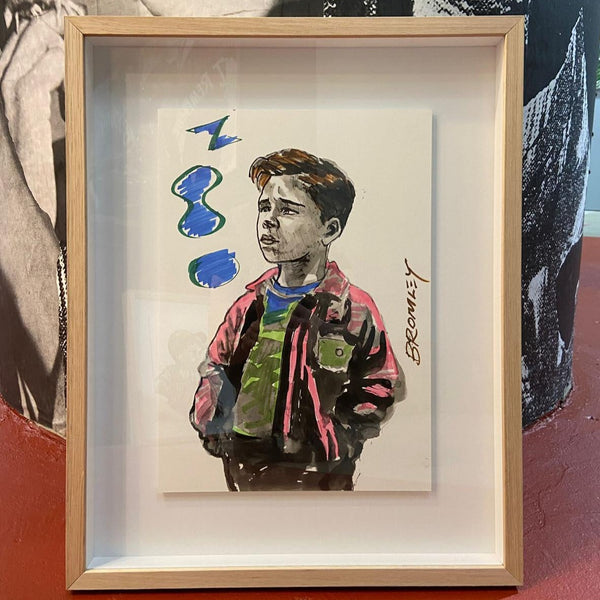 'Best Friend XVIII' David Bromley. Ink Gouache and oil on paper in timber frame 47 x 59 cm, unframed 29 x 40 cm