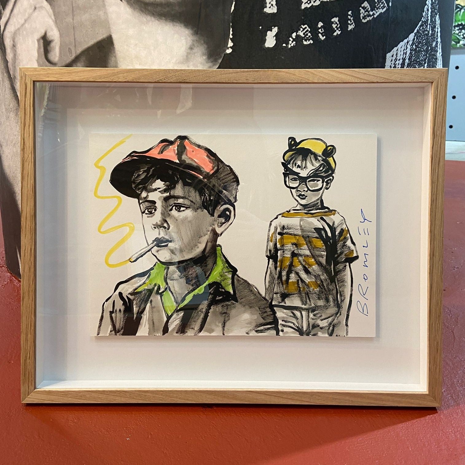 'Best Friend XXI' David Bromley. Ink Gouache and oil on paper in timber frame 47 x 59 cm, unframed 29 x 40 cm