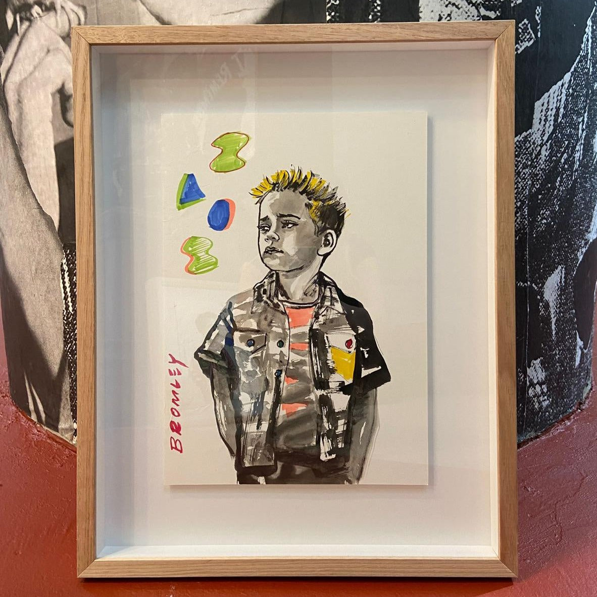 'Best Friend XXII' David Bromley. Ink Gouache and oil on paper in timber frame 47 x 59 cm, unframed 29 x 40 cm