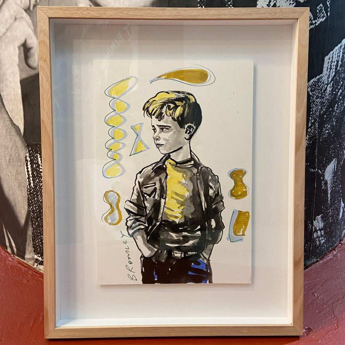 'Best Friend XXIII' David Bromley. Ink Gouache and oil on paper in timber frame 47 x 59 cm, unframed 29 x 40 cm